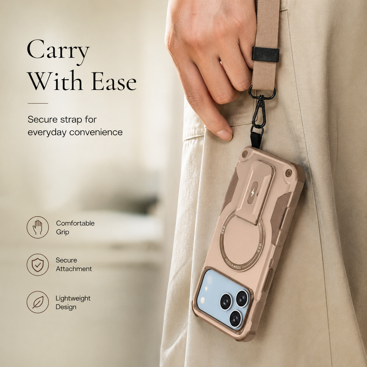 Premium iPhone Case Magnetic Crossbody Lanyard Shockproof Protective Cover Hidden Stand Silicone Anti Scratch Non Slip Dustproof Slim Rugged Case
