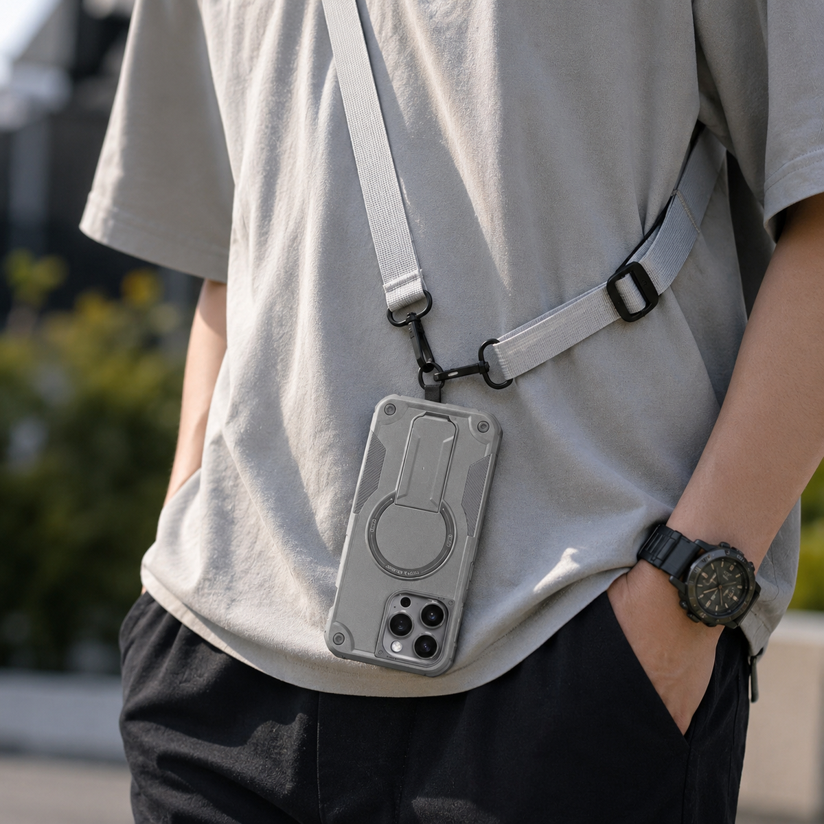 Premium iPhone Case Magnetic Crossbody Lanyard Shockproof Protective Cover Hidden Stand Silicone Anti Scratch Non Slip Dustproof Slim Rugged Case