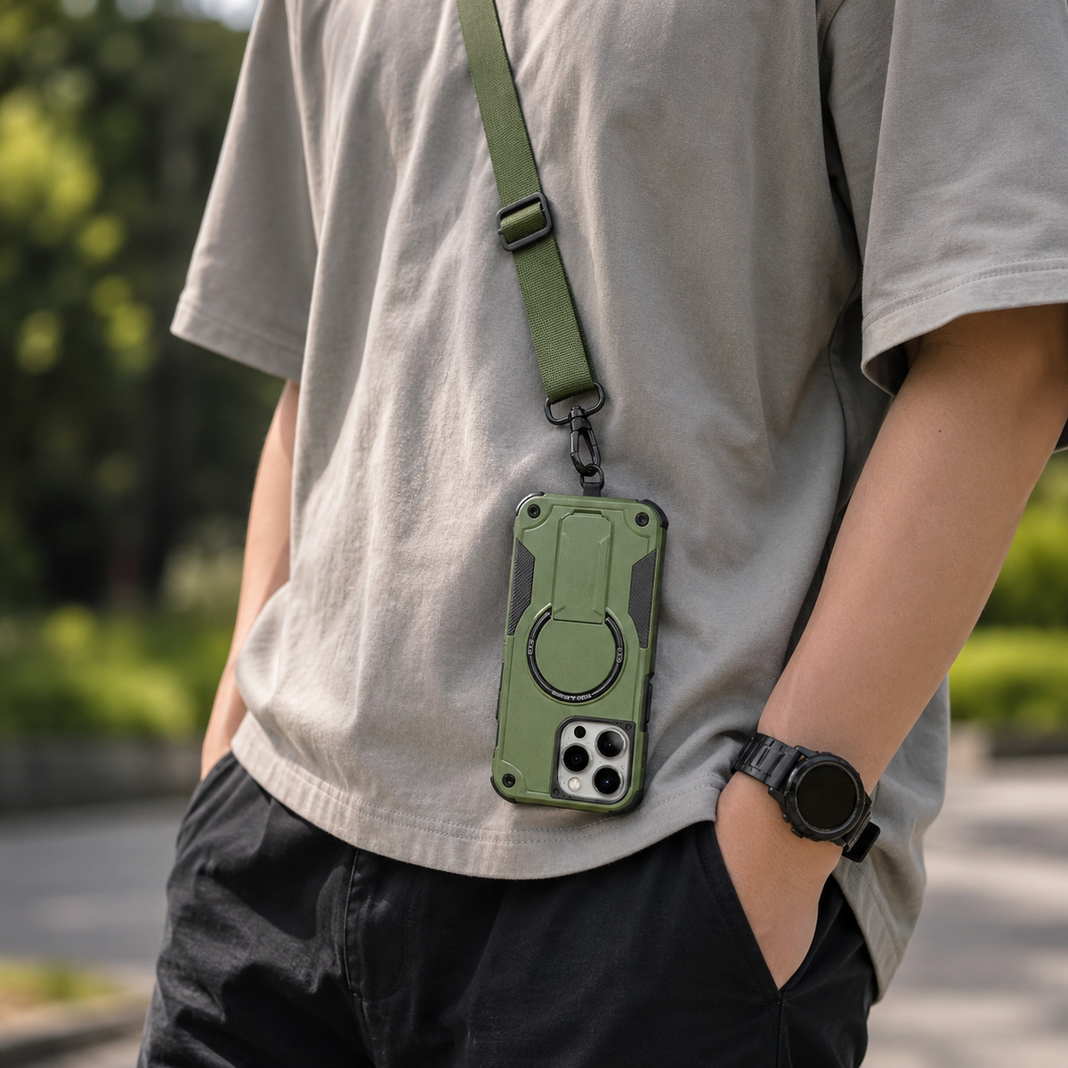 Premium iPhone Case Magnetic Crossbody Lanyard Shockproof Protective Cover Hidden Stand Silicone Anti Scratch Non Slip Dustproof Slim Rugged Case
