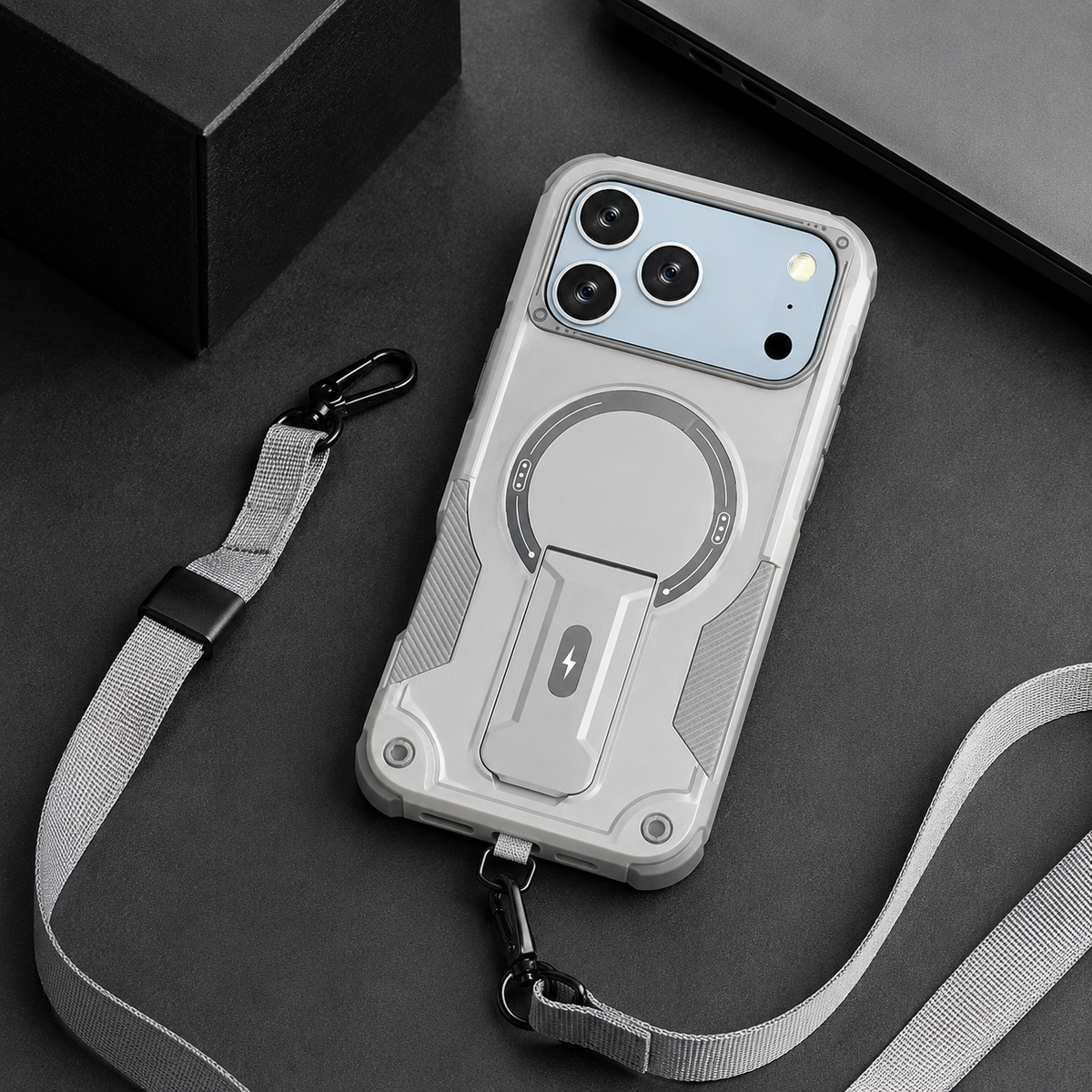Premium iPhone Case Magnetic Crossbody Lanyard Shockproof Protective Cover Hidden Stand Silicone Anti Scratch Non Slip Dustproof Slim Rugged Case