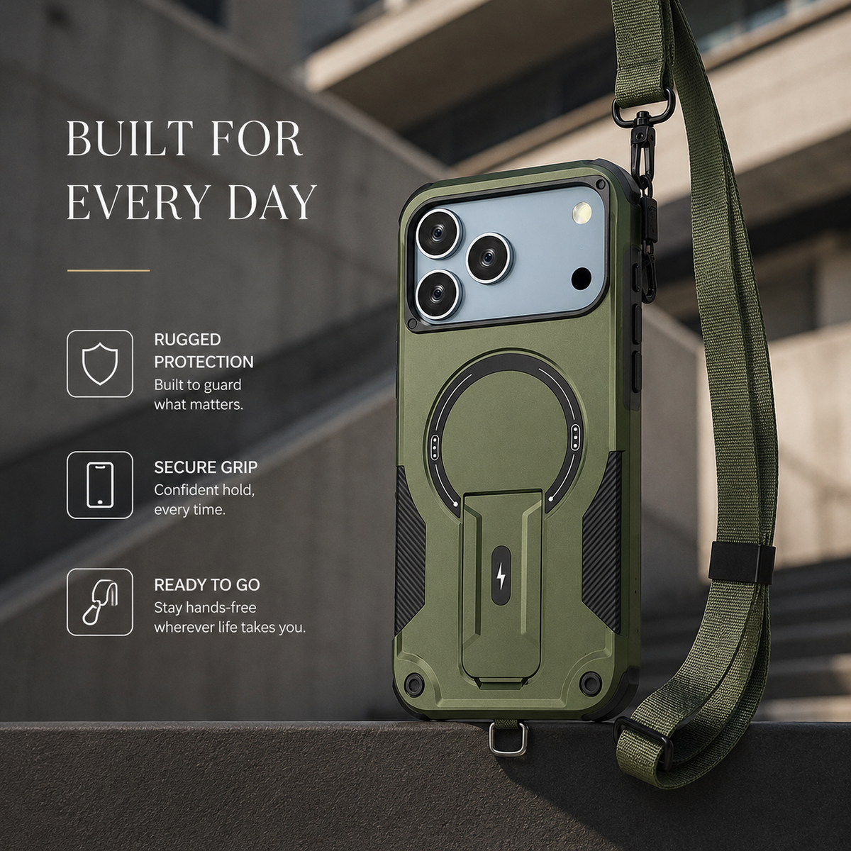 Premium iPhone Case Magnetic Crossbody Lanyard Shockproof Protective Cover Hidden Stand Silicone Anti Scratch Non Slip Dustproof Slim Rugged Case