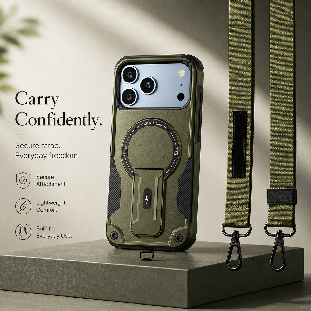 Premium iPhone Case Magnetic Crossbody Lanyard Shockproof Protective Cover Hidden Stand Silicone Anti Scratch Non Slip Dustproof Slim Rugged Case