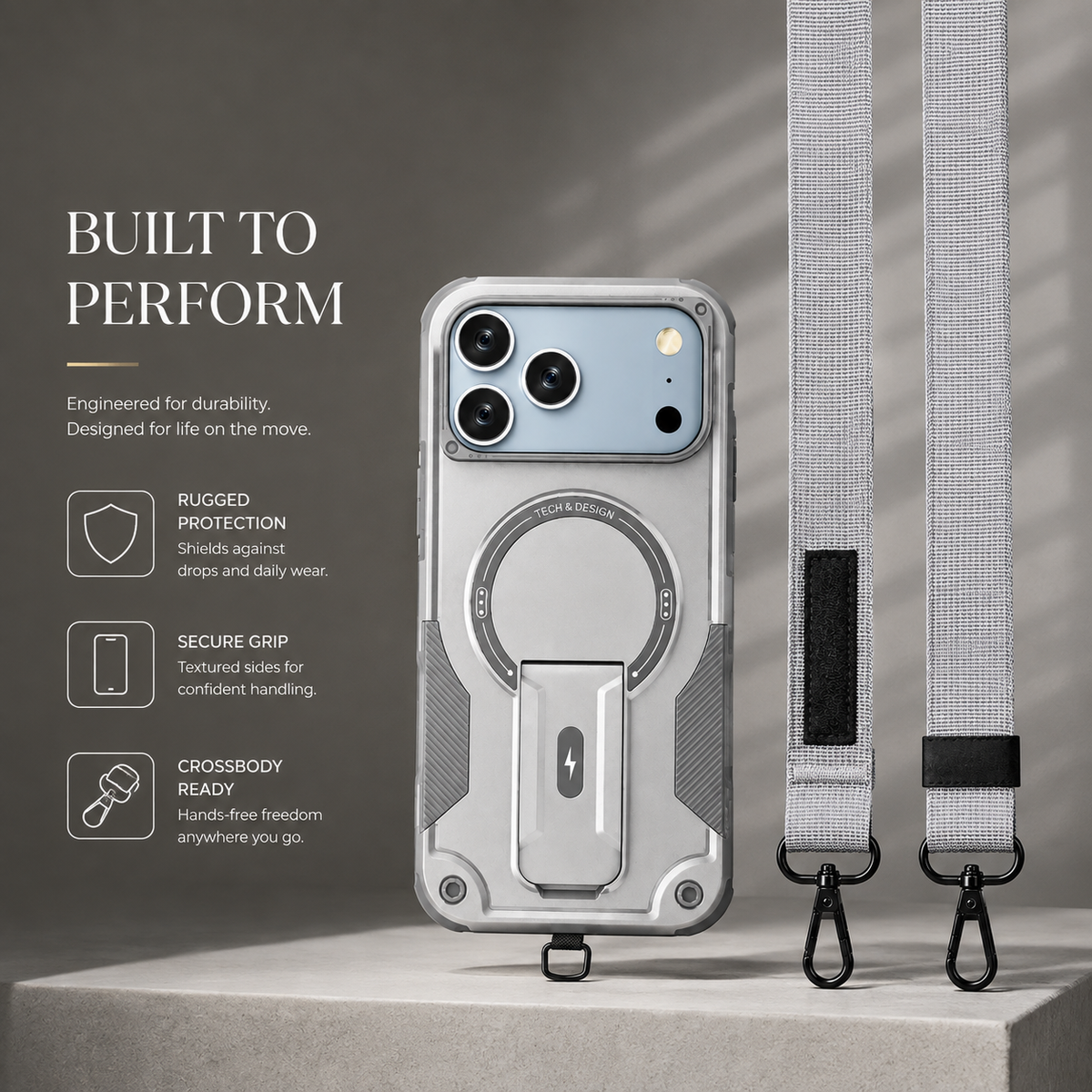 Premium iPhone Case Magnetic Crossbody Lanyard Shockproof Protective Cover Hidden Stand Silicone Anti Scratch Non Slip Dustproof Slim Rugged Case