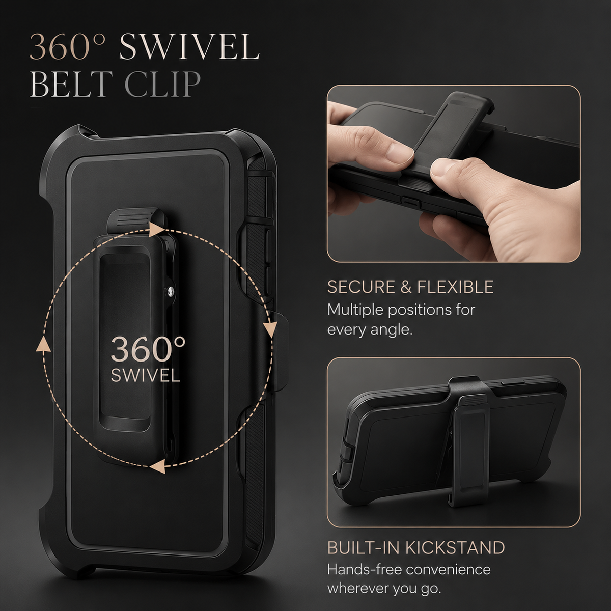 Premium iPhone Case Magnetic Defender Shockproof TPU PC Armor Belt Clip Holder MagSafe Compatible Full Port Protection Non Slip Heavy Duty Cover Style