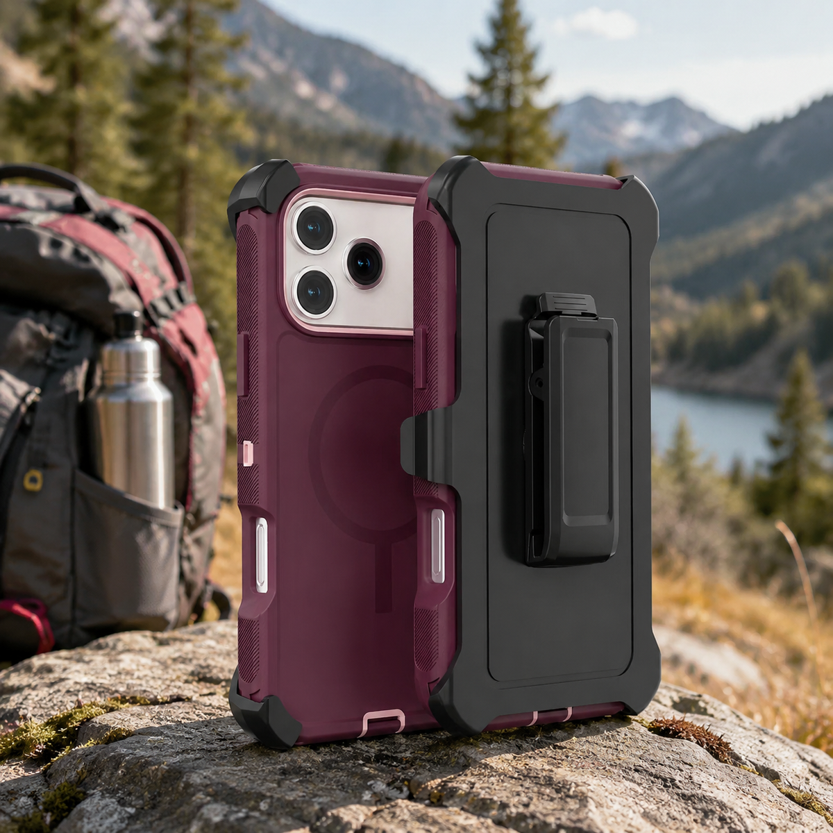 Premium iPhone Case Magnetic Defender Shockproof TPU PC Armor Belt Clip Holder MagSafe Compatible Full Port Protection Non Slip Heavy Duty Cover Style