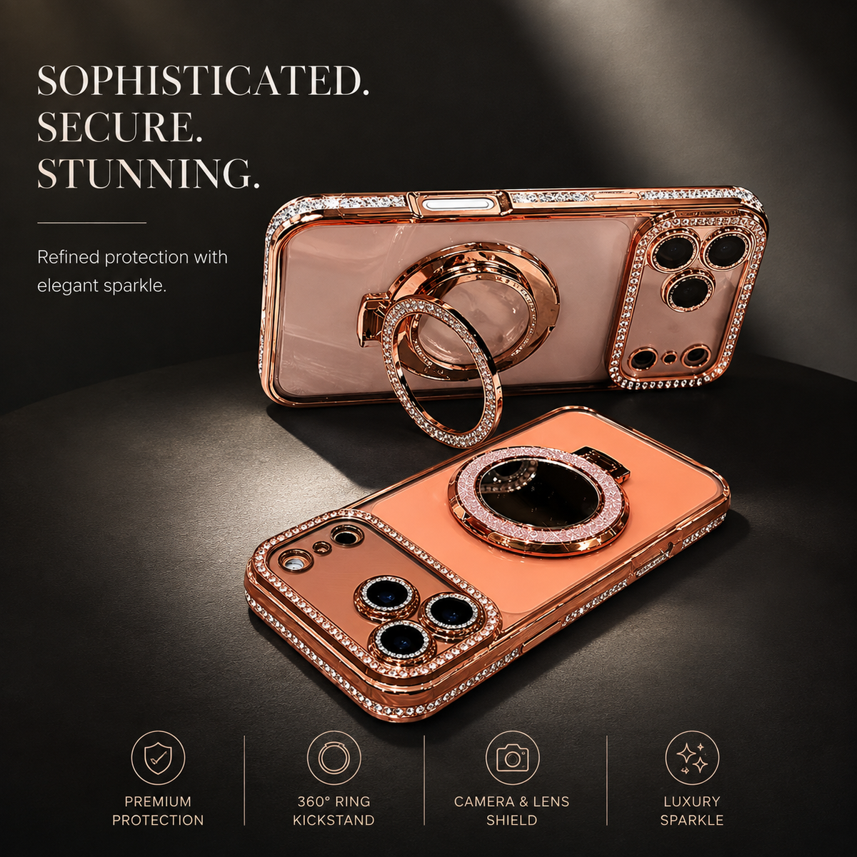 Premium iPhone Case Magnetic Diamond Mirror Stand Protective Cover Glitter Anti Scratch Bling Kickstand Slim Sparkling Fashion Hard Shell Case