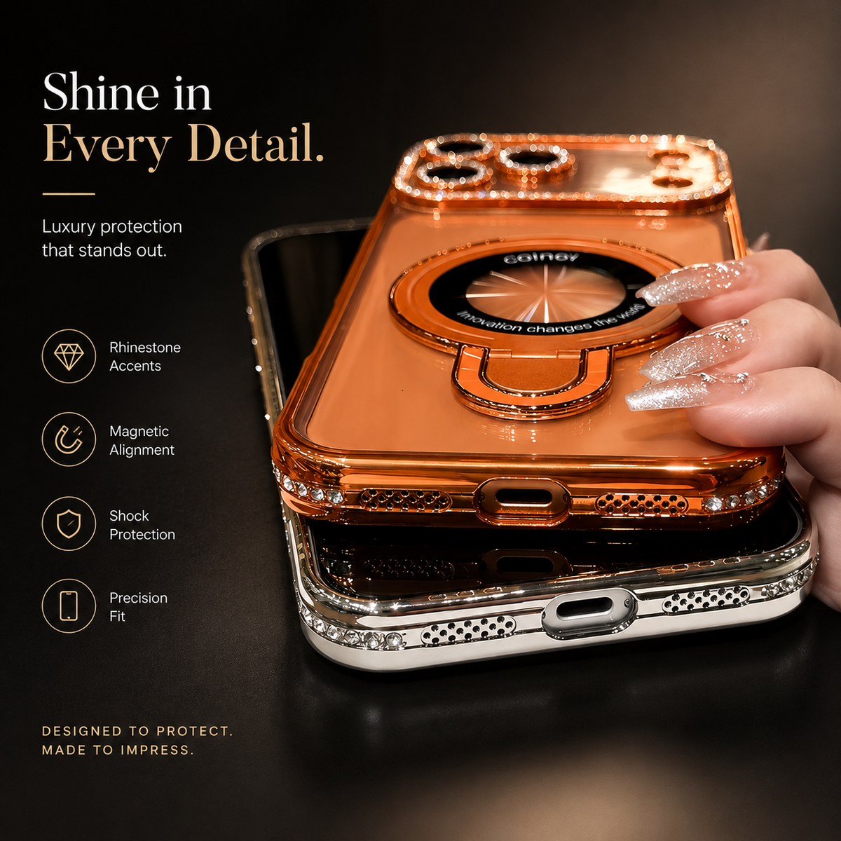 Premium iPhone Case Magnetic Diamond Mirror Stand Protective Cover Glitter Anti Scratch Bling Kickstand Slim Sparkling Fashion Hard Shell Case