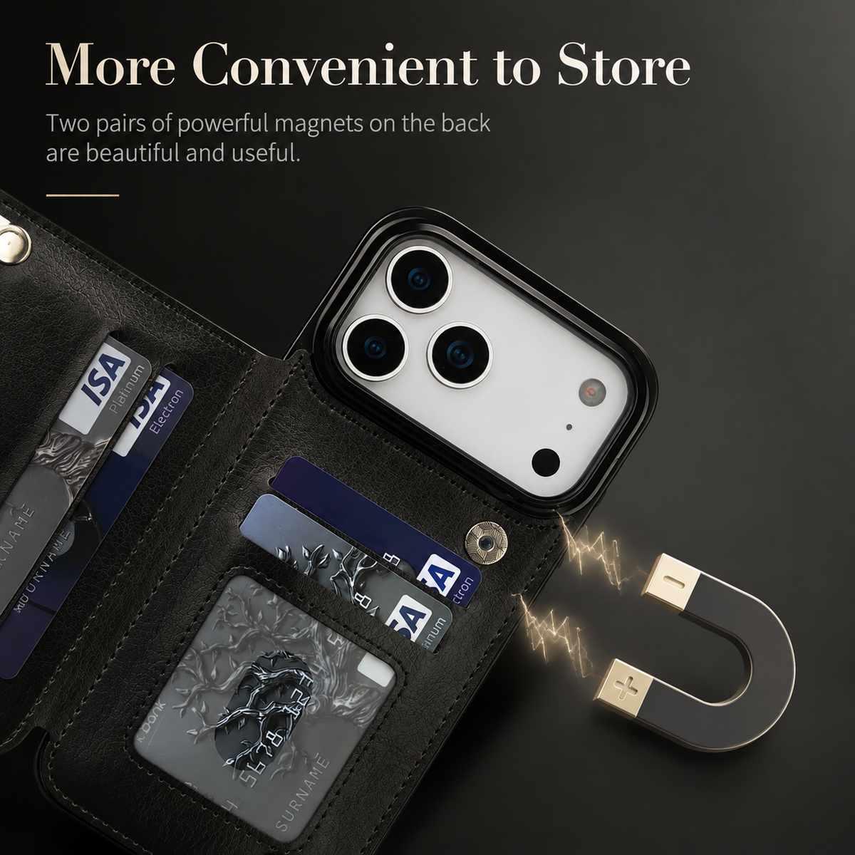 Premium iPhone Case Magnetic Flip Wallet Cover Faux Leather Card Holder Kickstand Shockproof Full Body Camera Lens Guard Slim Design