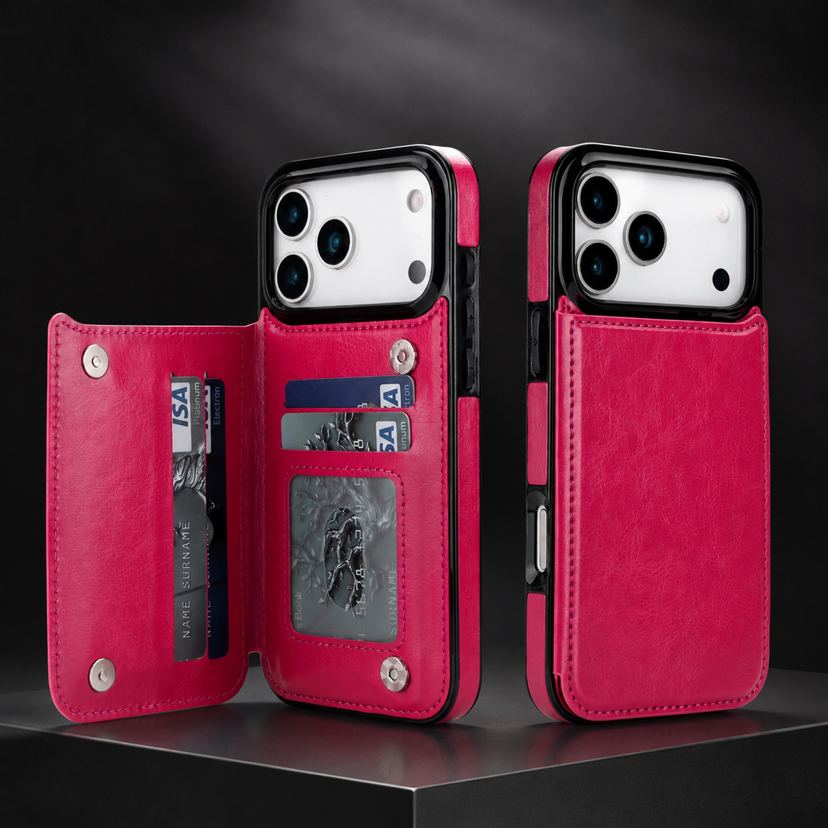 Premium iPhone Case Magnetic Flip Wallet Cover Faux Leather Card Holder Kickstand Shockproof Full Body Camera Lens Guard Slim Design