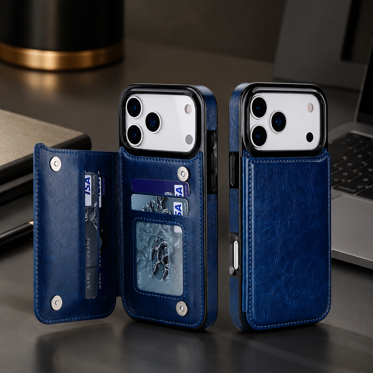 Premium iPhone Case Magnetic Flip Wallet Cover Faux Leather Card Holder Kickstand Shockproof Full Body Camera Lens Guard Slim Design