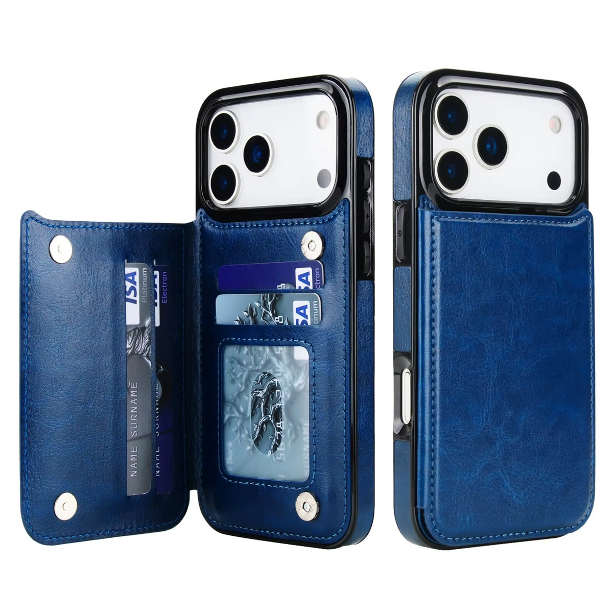 Premium iPhone Case Magnetic Flip Wallet Cover Faux Leather Card Holder Kickstand Shockproof Full Body Camera Lens Guard Slim Design