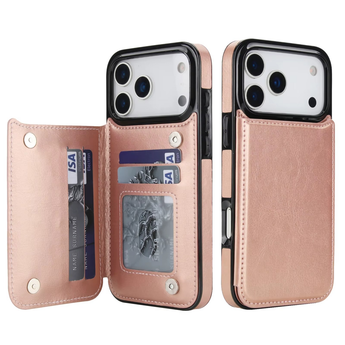 Premium iPhone Case Magnetic Flip Wallet Cover Faux Leather Card Holder Kickstand Shockproof Full Body Camera Lens Guard Slim Design
