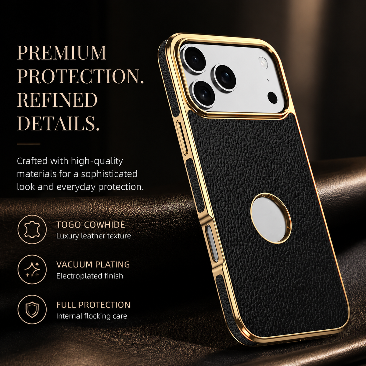 Premium iPhone Case Magnetic Genuine Leather Cowhide Lychee Texture Slim Protective Cover MagSafe Compatible Anti Fingerprint Non Slip Grip