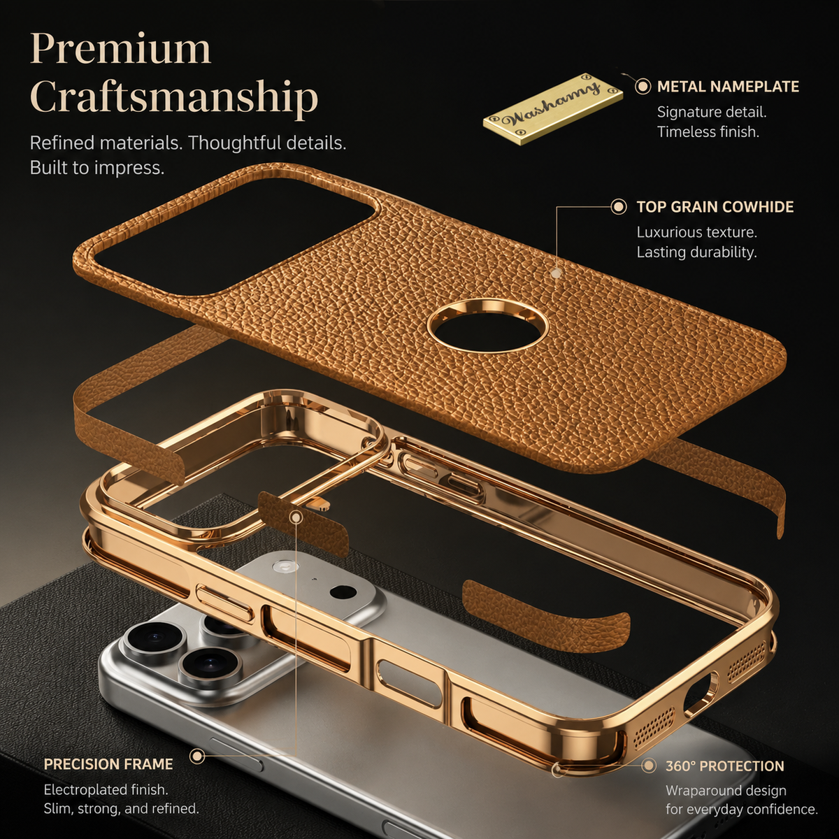 Premium iPhone Case Magnetic Genuine Leather Cowhide Lychee Texture Slim Protective Cover MagSafe Compatible Anti Fingerprint Non Slip Grip