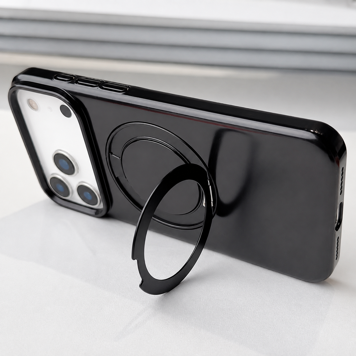 Premium iPhone Case Magnetic Holder 360 Rotating Stand MagSafe Original Color Hard PC Shell Shockproof Slim Anti Drop Durable Protective Phone Cover Case