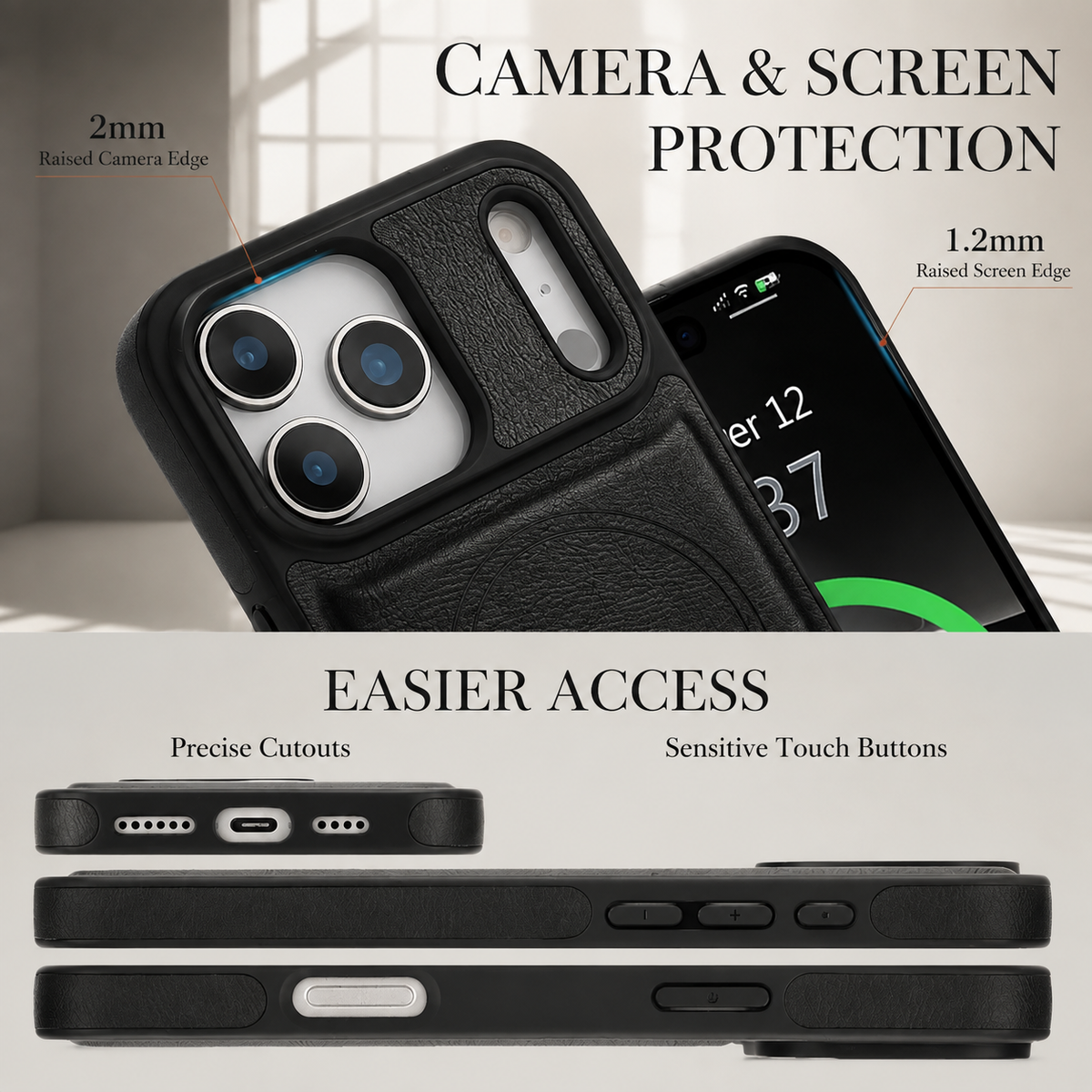 Premium iPhone Case Magnetic Leather Wallet MagSafe Compatible Flip Card Holder Dual Layer Shock Protection Matte Anti Scratch Non Slip Slim Fit Style