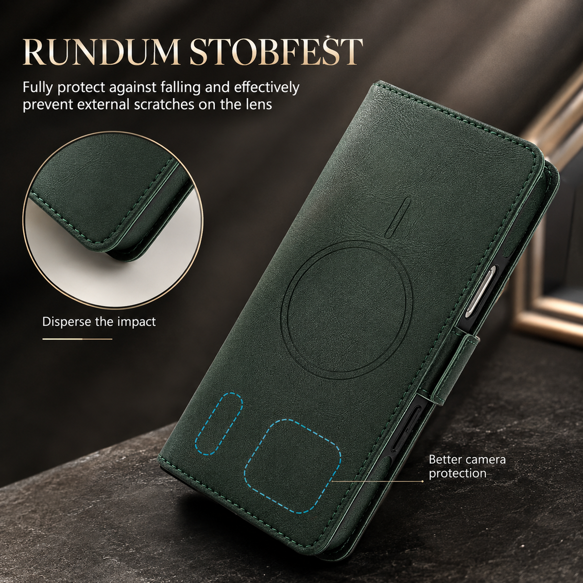 Premium iPhone Case Magnetic Leather Wallet MagSafe Compatible Flip Card Holder Dual Layer Shock Protection Matte Anti Scratch Non Slip Slim Fit Style