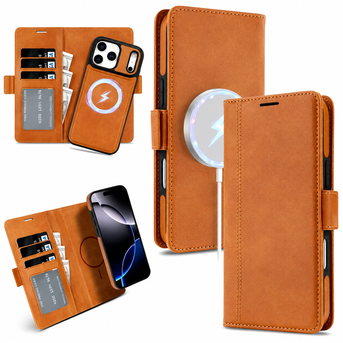 Premium iPhone Case Magnetic Leather Wallet MagSafe Compatible Flip Card Holder Dual Layer Shock Protection Matte Anti Scratch Non Slip Slim Fit Style