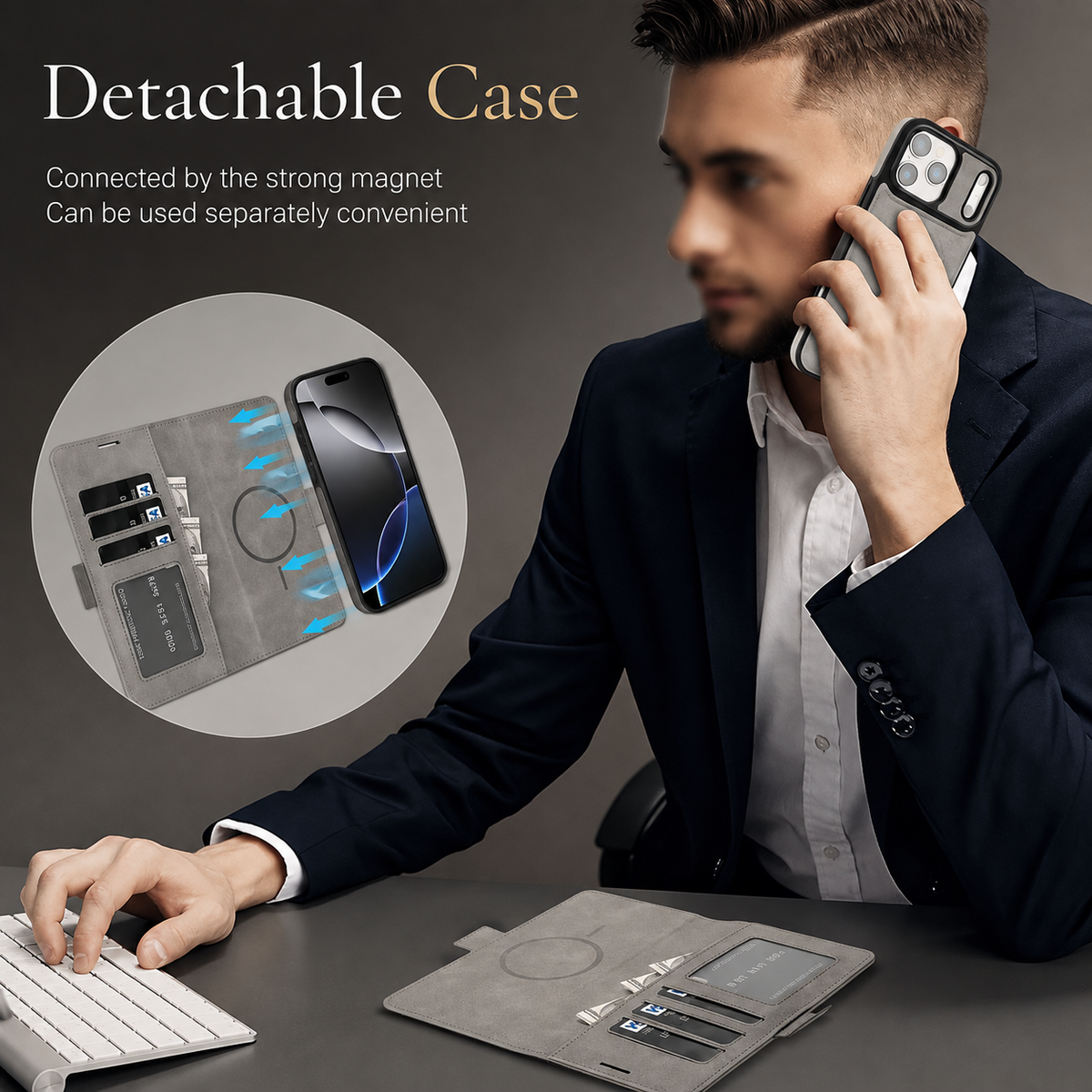 Premium iPhone Case Magnetic Leather Wallet MagSafe Compatible Flip Card Holder Dual Layer Shock Protection Matte Anti Scratch Non Slip Slim Fit Style