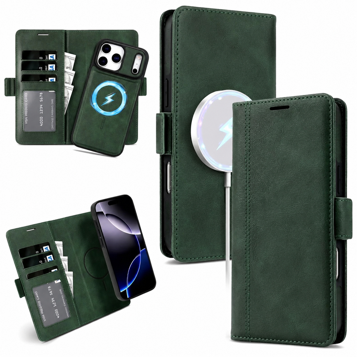 Premium iPhone Case Magnetic Leather Wallet MagSafe Compatible Flip Card Holder Dual Layer Shock Protection Matte Anti Scratch Non Slip Slim Fit Style