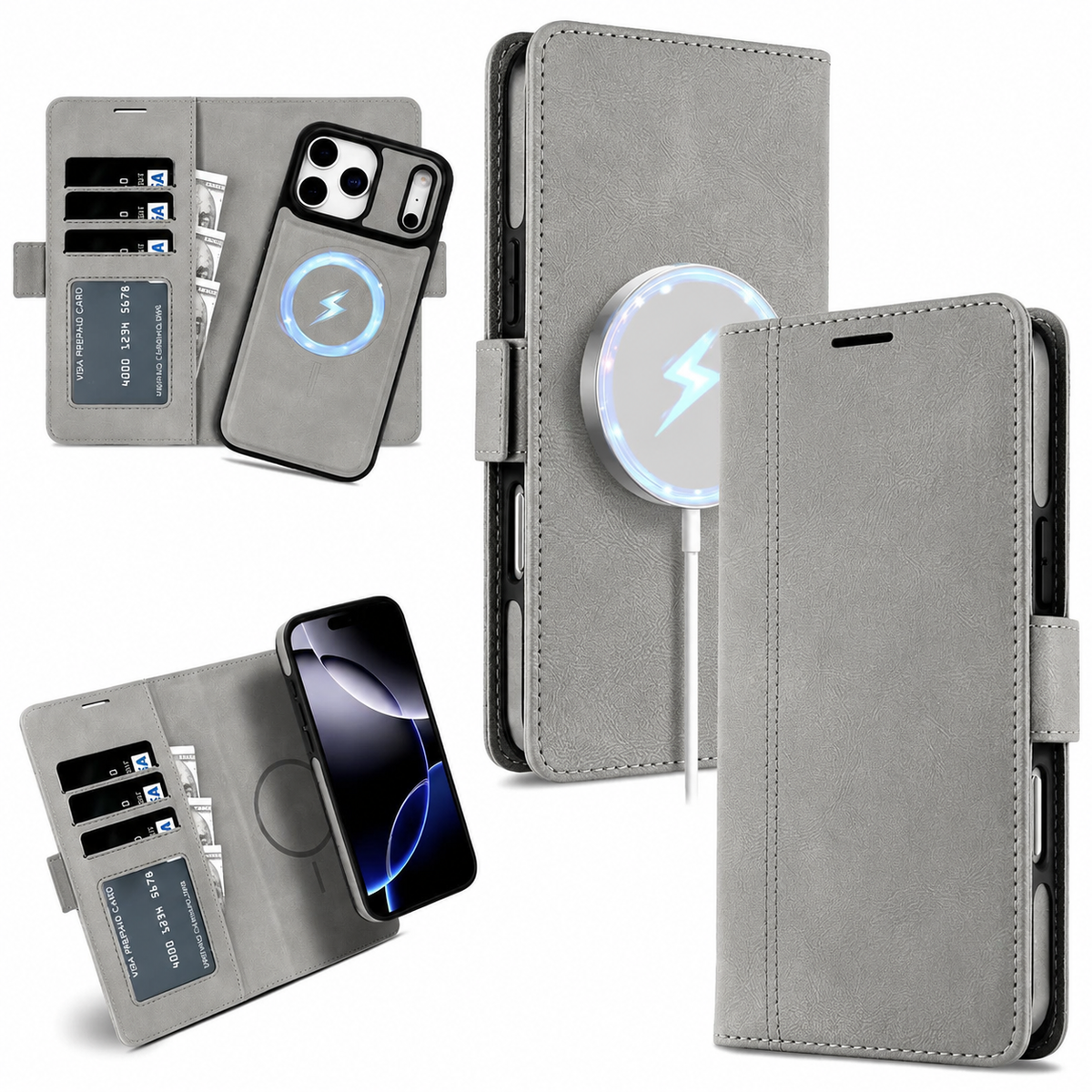 Premium iPhone Case Magnetic Leather Wallet MagSafe Compatible Flip Card Holder Dual Layer Shock Protection Matte Anti Scratch Non Slip Slim Fit Style