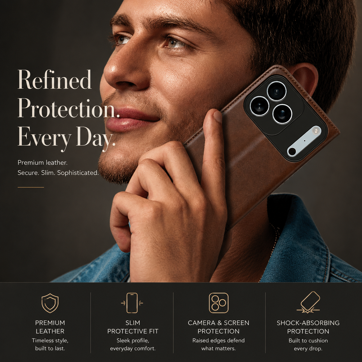 Premium iPhone Case Magnetic Leather Wallet Protective Cover Anti Scratch Dustproof Slim Card Storage Soft Touch Non Slip Full Coverage Folio Case