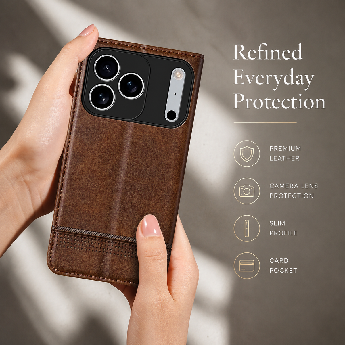 Premium iPhone Case Magnetic Leather Wallet Protective Cover Anti Scratch Dustproof Slim Card Storage Soft Touch Non Slip Full Coverage Folio Case