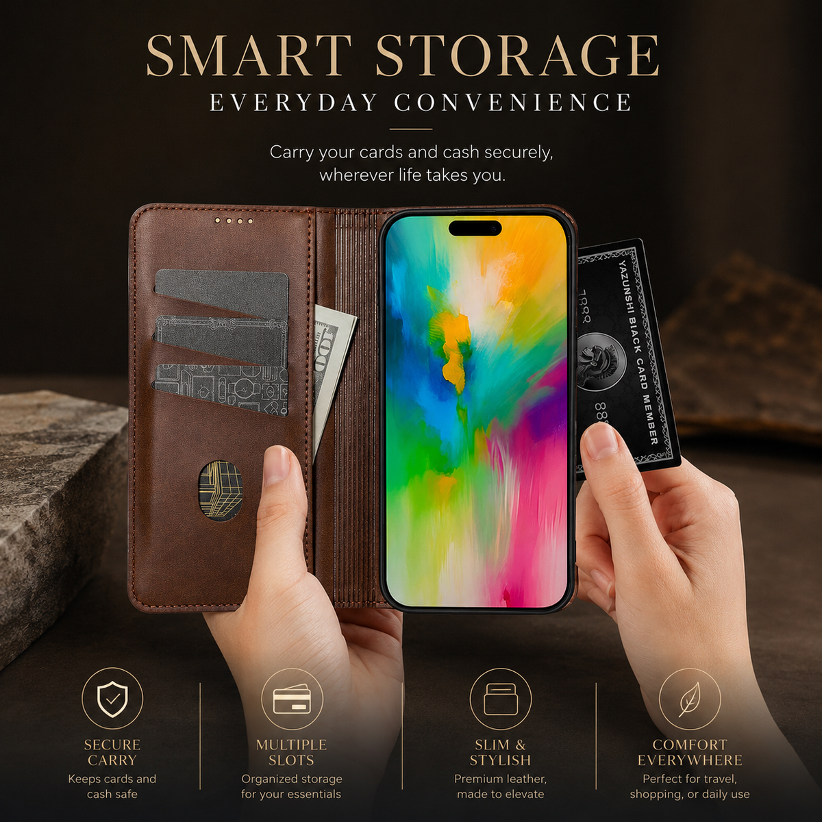 Premium iPhone Case Magnetic Leather Wallet Protective Cover Anti Scratch Dustproof Slim Card Storage Soft Touch Non Slip Full Coverage Folio Case