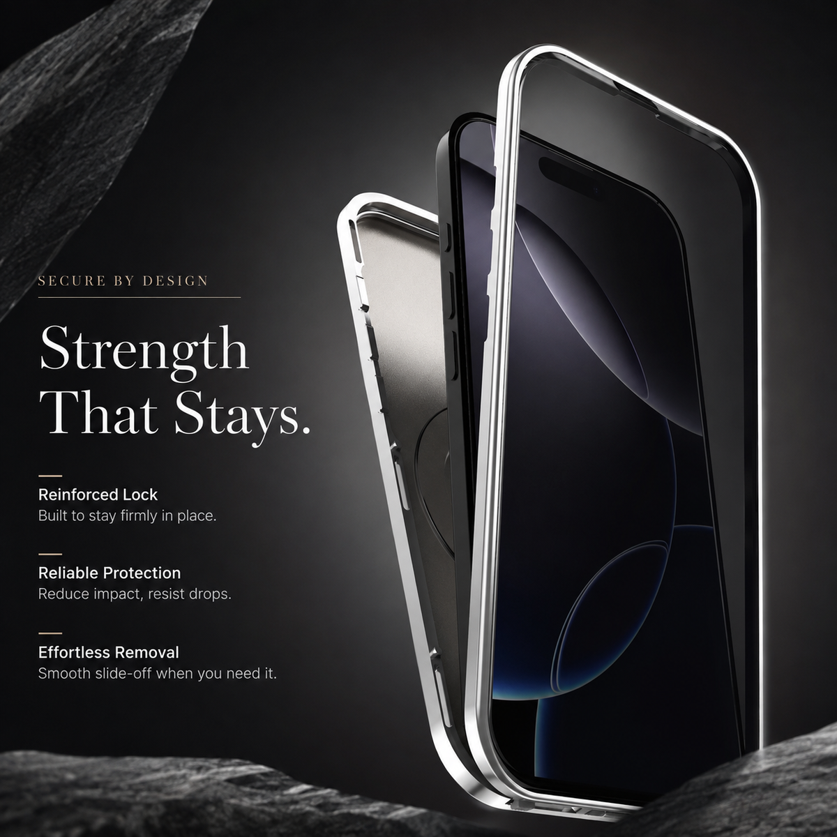 Premium iPhone Case Magnetic Metal Frame Glass Back Shockproof Full Coverage Protective Cover Anti Scratch Anti Fingerprint Non Slip Mirror Clear Tough Case
