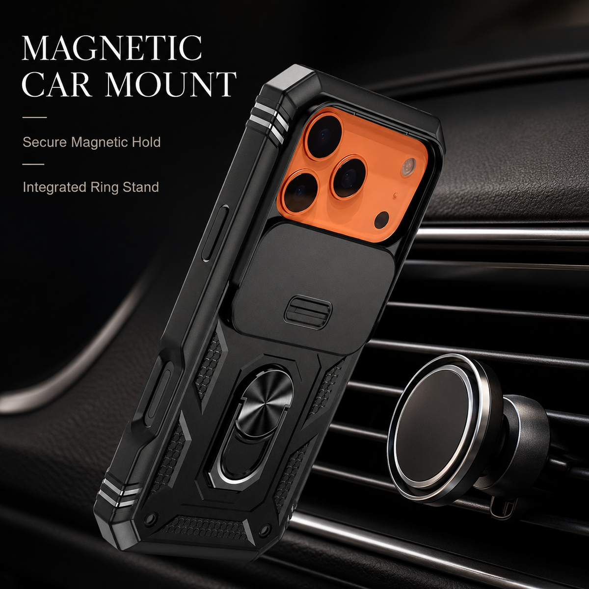 Premium iPhone Case Magnetic Military Armor Shockproof Protective Cover Camera Slide Protection 360 Rotating Stand Silicone Non Slip Rugged Full Coverage