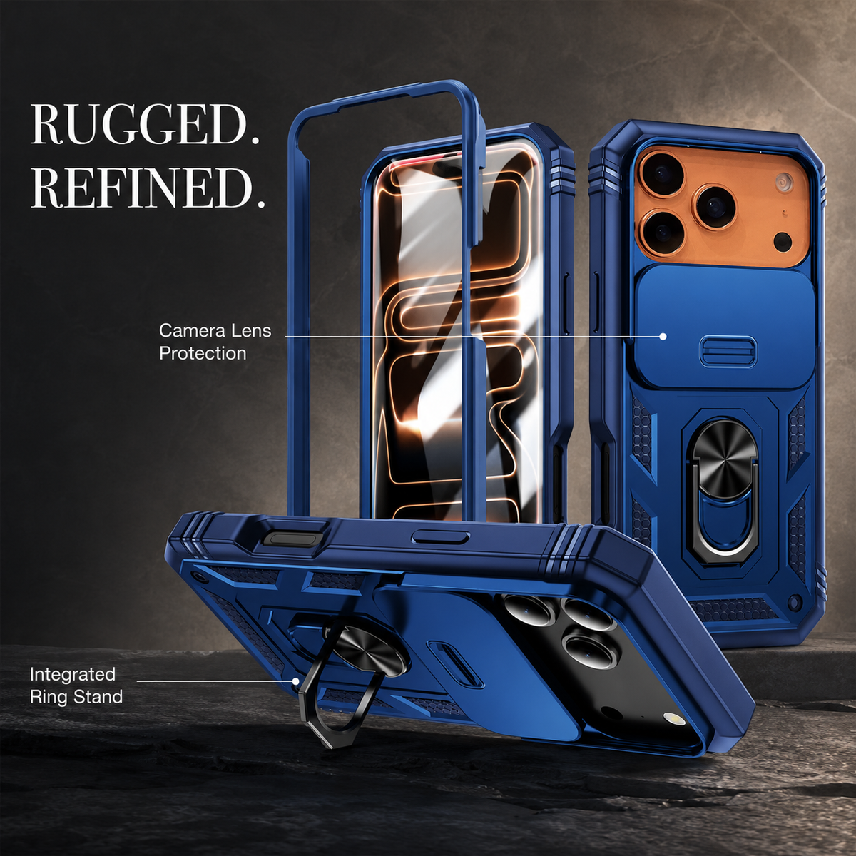 Premium iPhone Case Magnetic Military Armor Shockproof Protective Cover Camera Slide Protection 360 Rotating Stand Silicone Non Slip Rugged Full Coverage