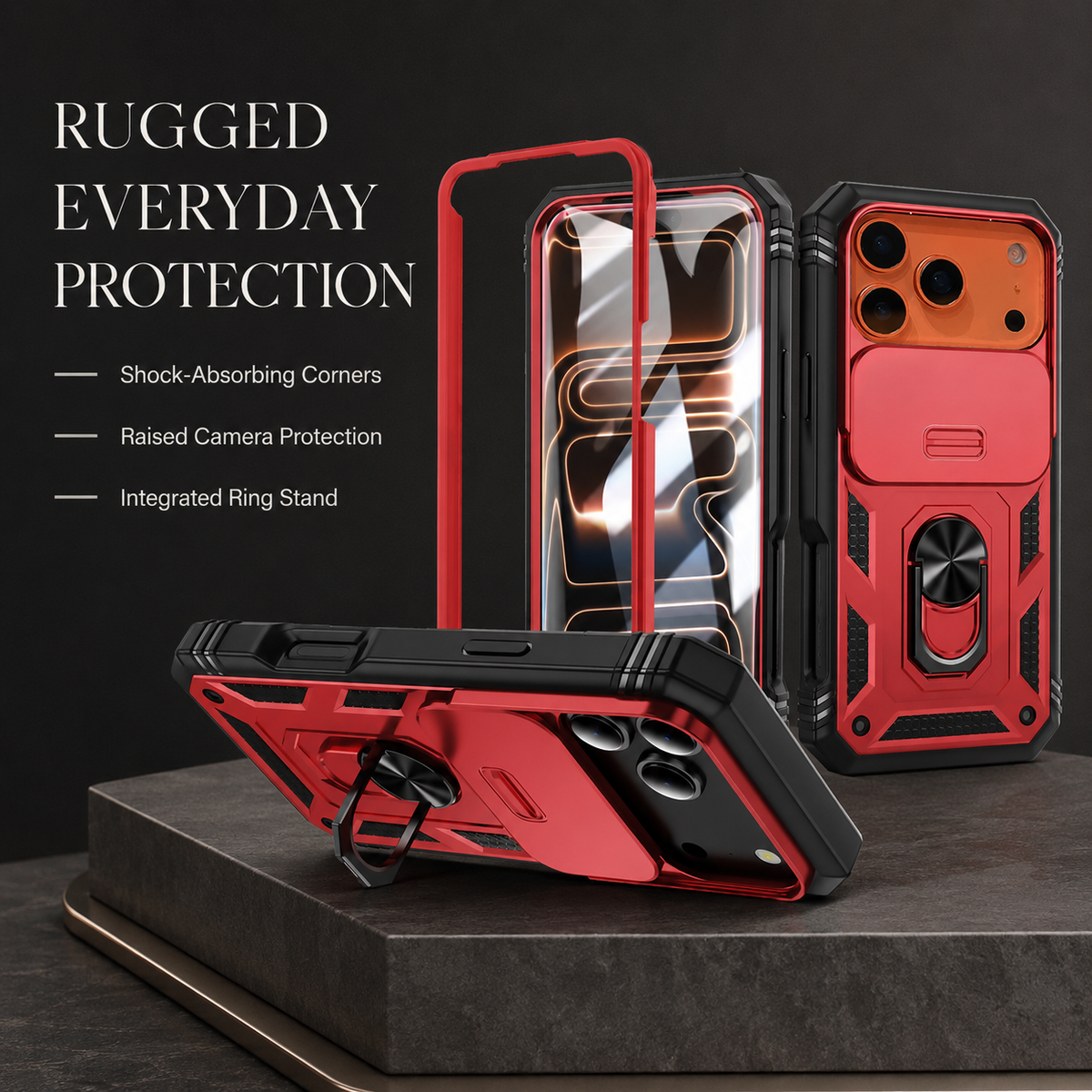 Premium iPhone Case Magnetic Military Armor Shockproof Protective Cover Camera Slide Protection 360 Rotating Stand Silicone Non Slip Rugged Full Coverage