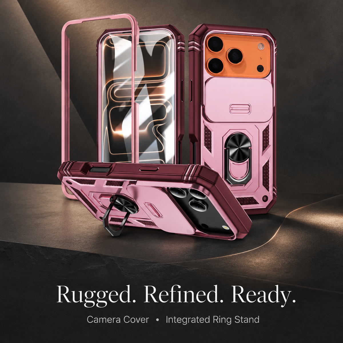 Premium iPhone Case Magnetic Military Armor Shockproof Protective Cover Camera Slide Protection 360 Rotating Stand Silicone Non Slip Rugged Full Coverage