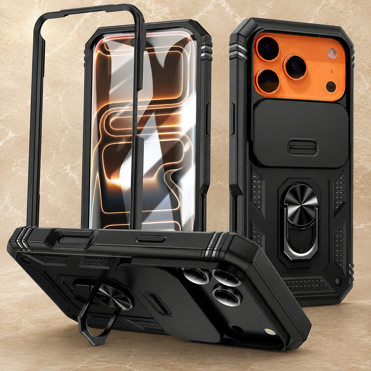 Premium iPhone Case Magnetic Military Armor Shockproof Protective Cover Camera Slide Protection 360 Rotating Stand Silicone Non Slip Rugged Full Coverage