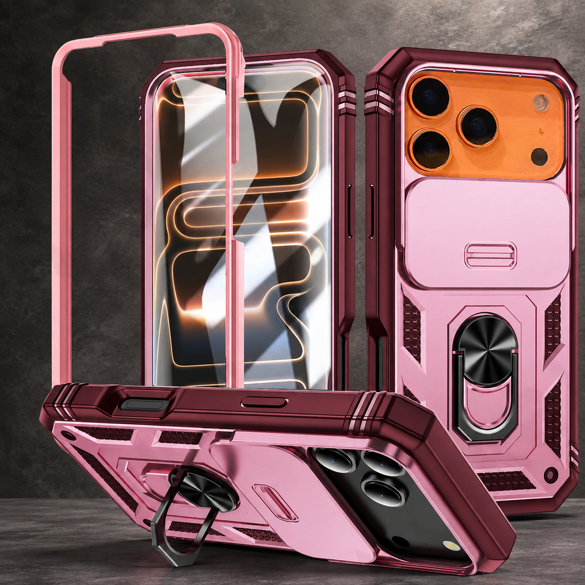 Premium iPhone Case Magnetic Military Armor Shockproof Protective Cover Camera Slide Protection 360 Rotating Stand Silicone Non Slip Rugged Full Coverage