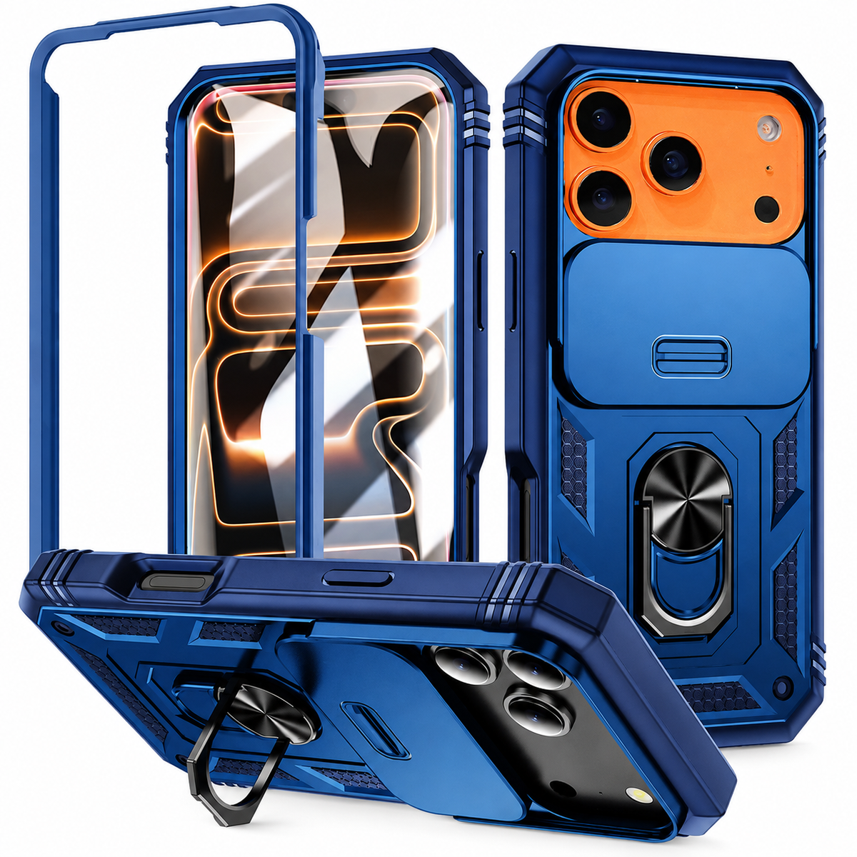 Premium iPhone Case Magnetic Military Armor Shockproof Protective Cover Camera Slide Protection 360 Rotating Stand Silicone Non Slip Rugged Full Coverage