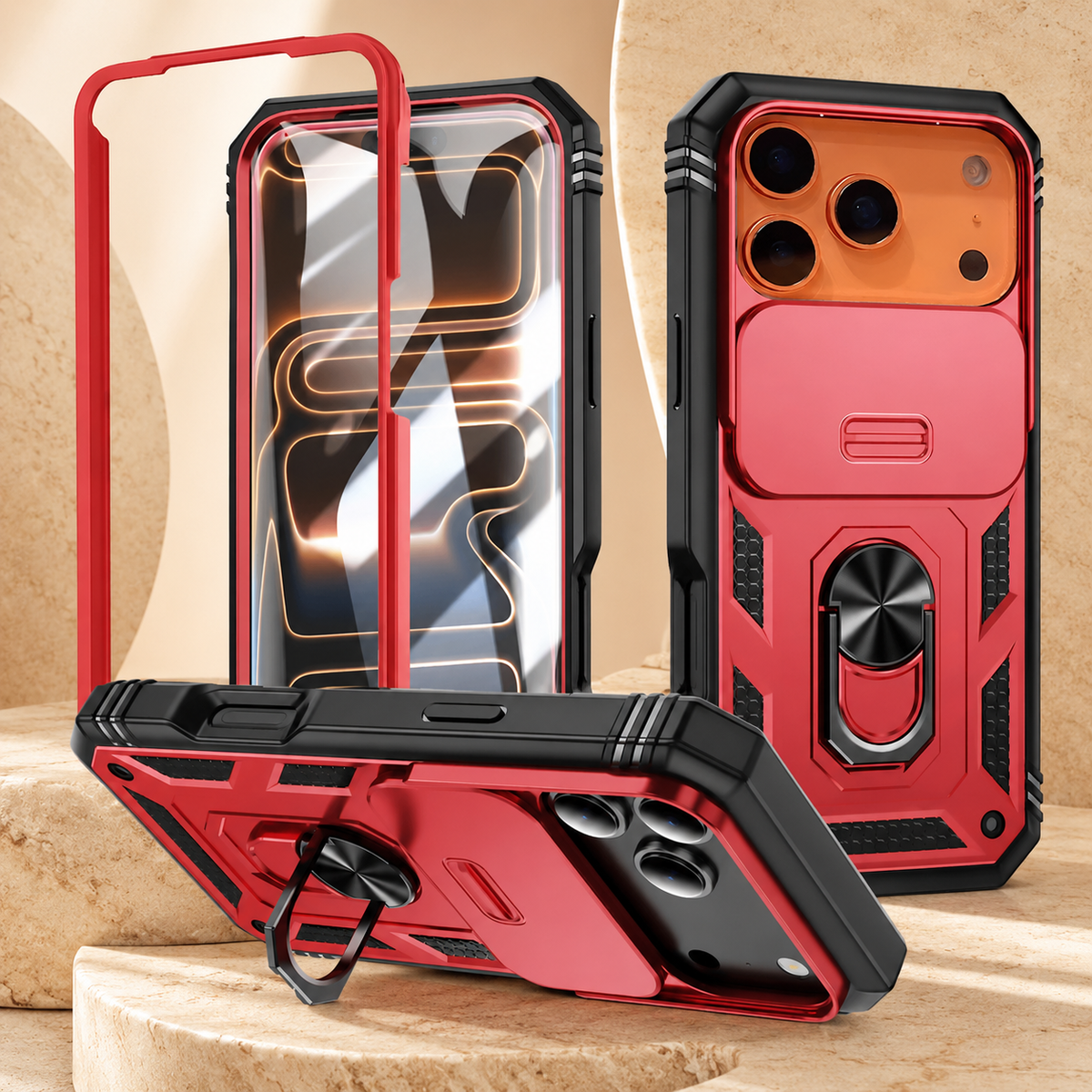 Premium iPhone Case Magnetic Military Armor Shockproof Protective Cover Camera Slide Protection 360 Rotating Stand Silicone Non Slip Rugged Full Coverage