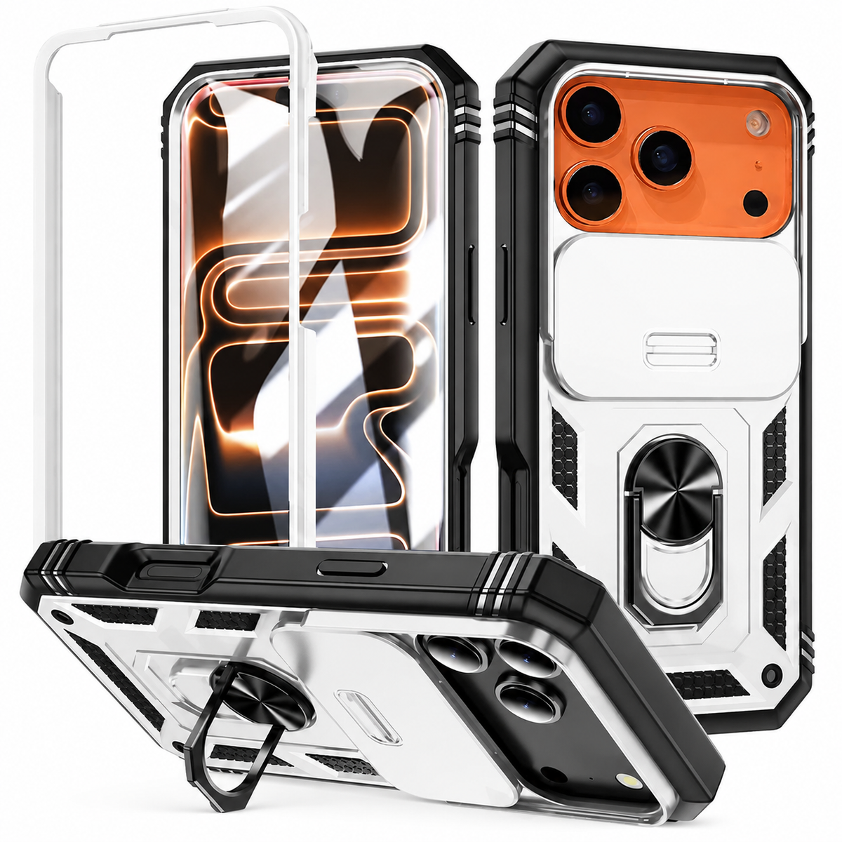 Premium iPhone Case Magnetic Military Armor Shockproof Protective Cover Camera Slide Protection 360 Rotating Stand Silicone Non Slip Rugged Full Coverage