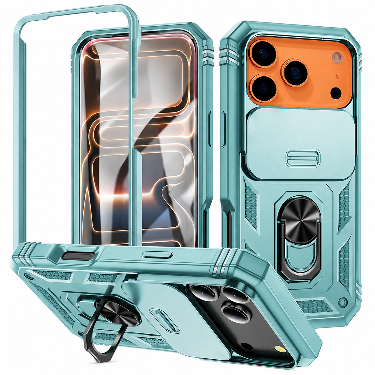 Premium iPhone Case Magnetic Military Armor Shockproof Protective Cover Camera Slide Protection 360 Rotating Stand Silicone Non Slip Rugged Full Coverage
