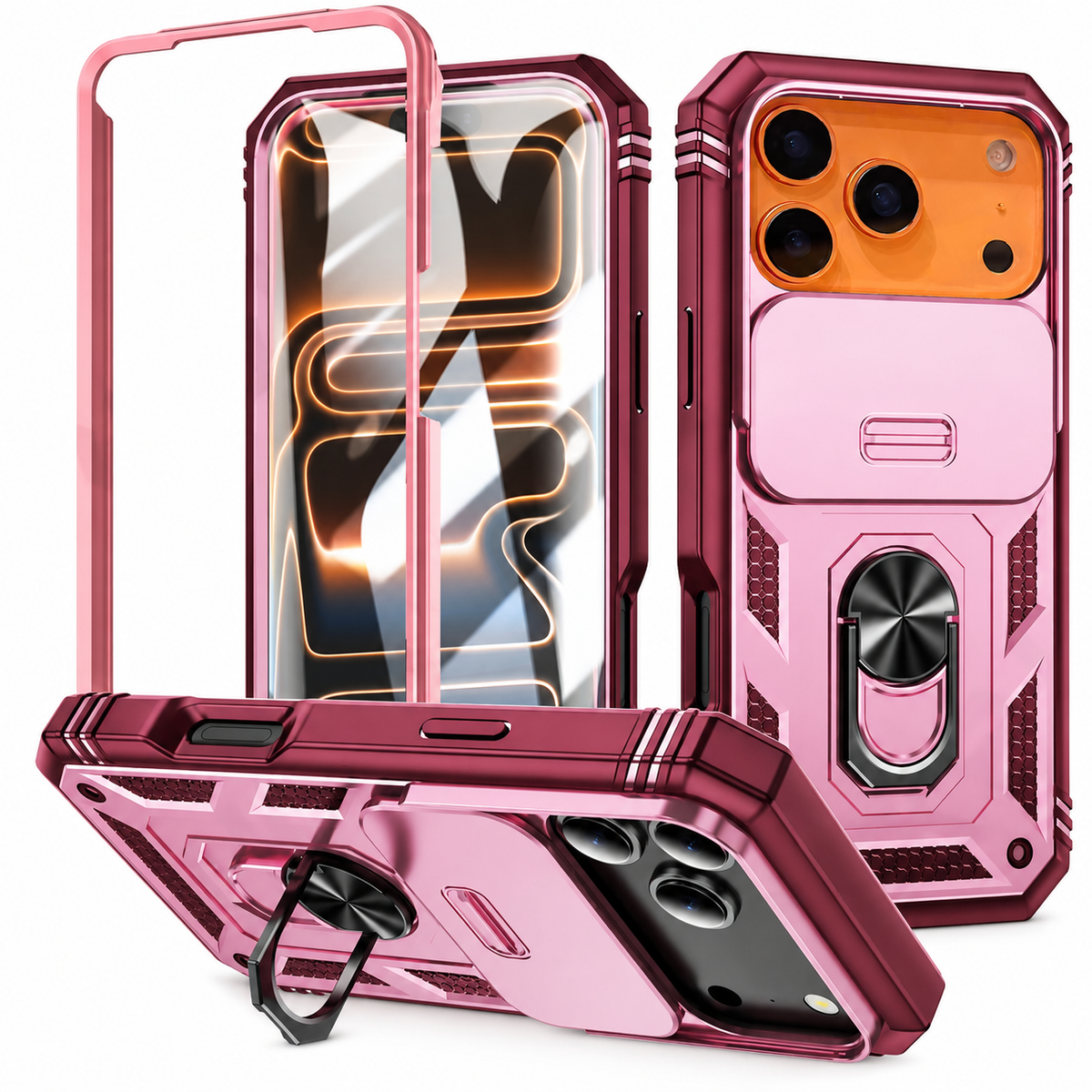 Premium iPhone Case Magnetic Military Armor Shockproof Protective Cover Camera Slide Protection 360 Rotating Stand Silicone Non Slip Rugged Full Coverage