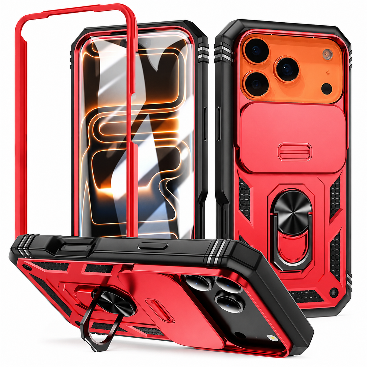 Premium iPhone Case Magnetic Military Armor Shockproof Protective Cover Camera Slide Protection 360 Rotating Stand Silicone Non Slip Rugged Full Coverage