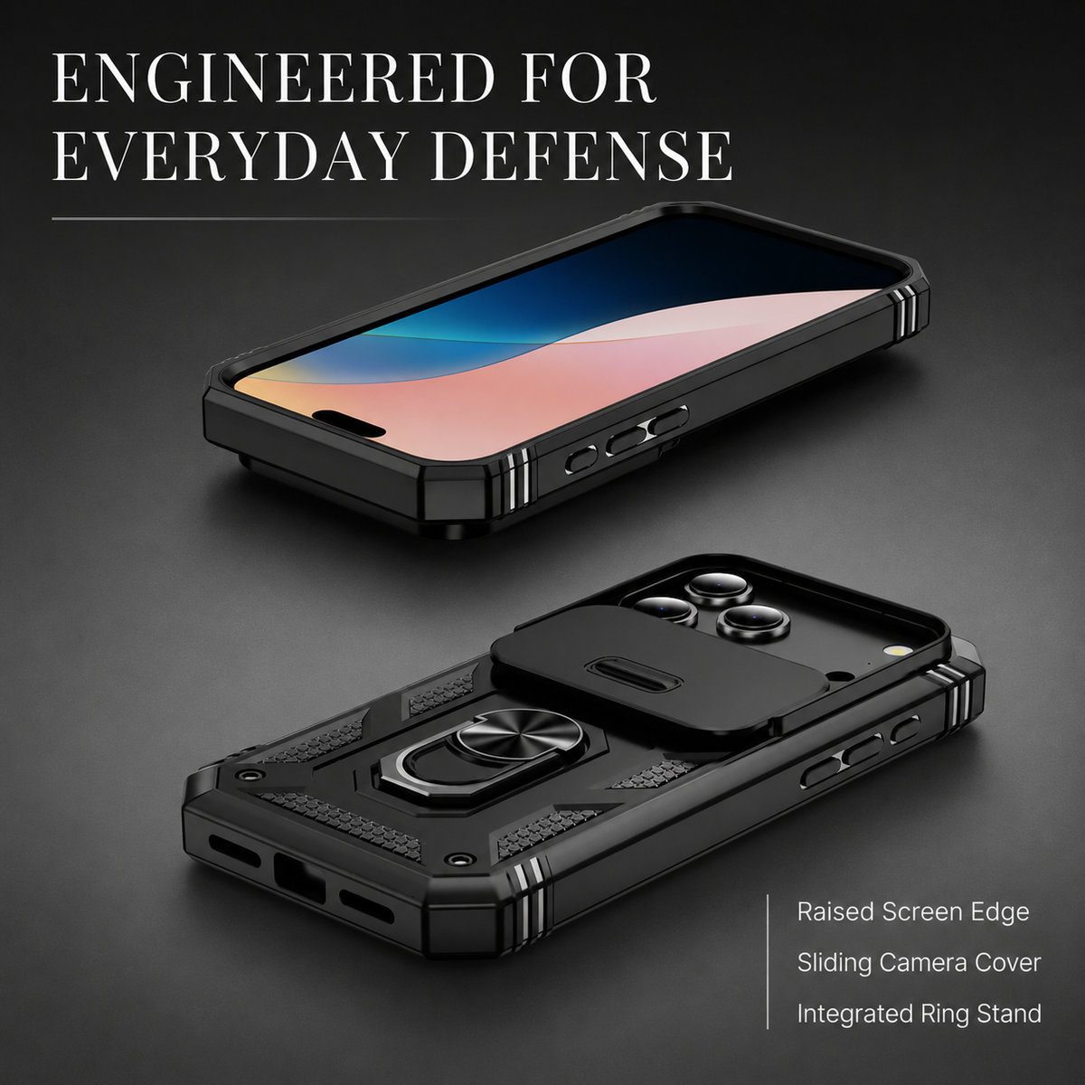 Premium iPhone Case Magnetic Military Armor Shockproof Protective Cover Camera Slide Protection 360 Rotating Stand Silicone Non Slip Rugged Full Coverage