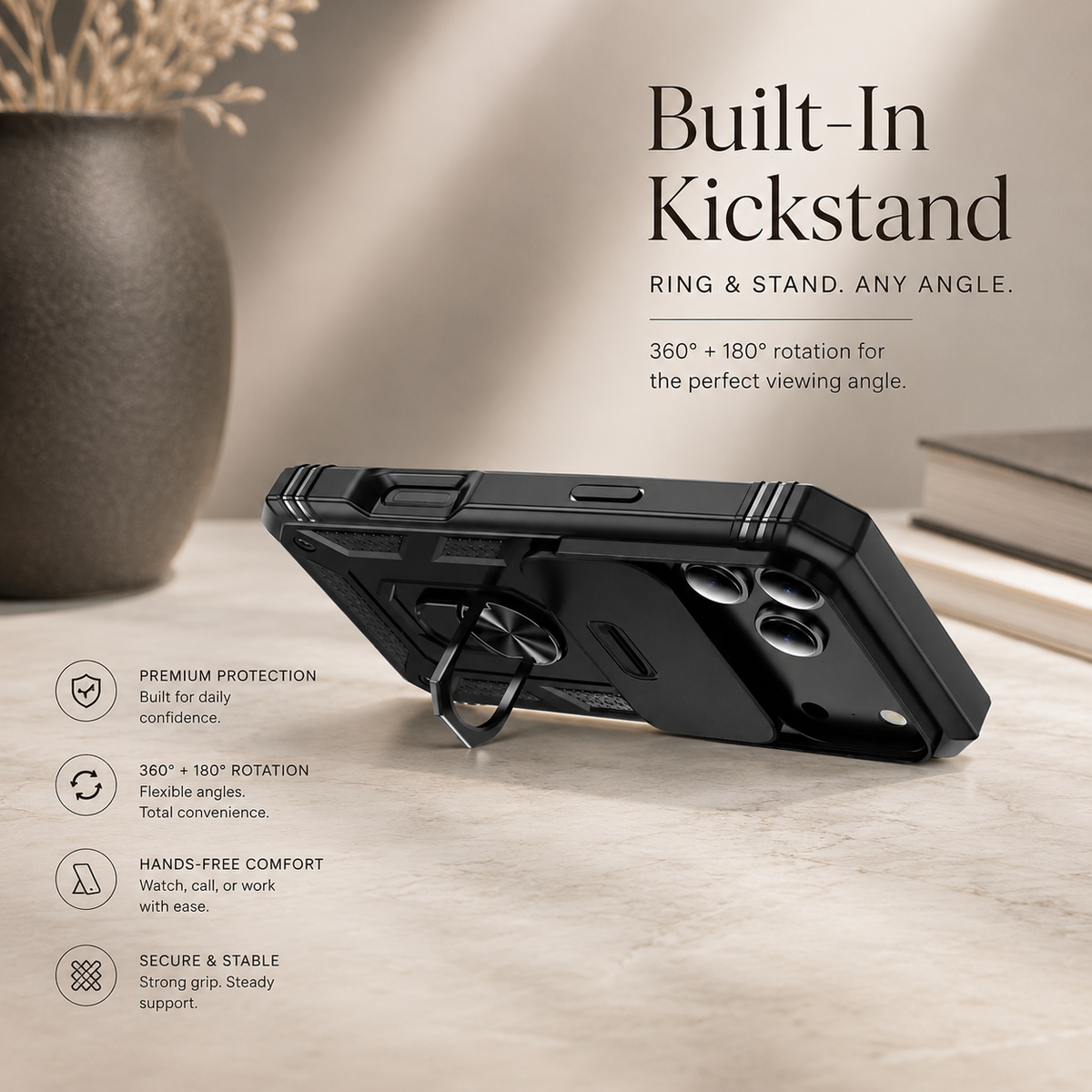 Premium iPhone Case Magnetic Military Armor Shockproof Protective Cover Camera Slide Protection 360 Rotating Stand Silicone Non Slip Rugged Full Coverage