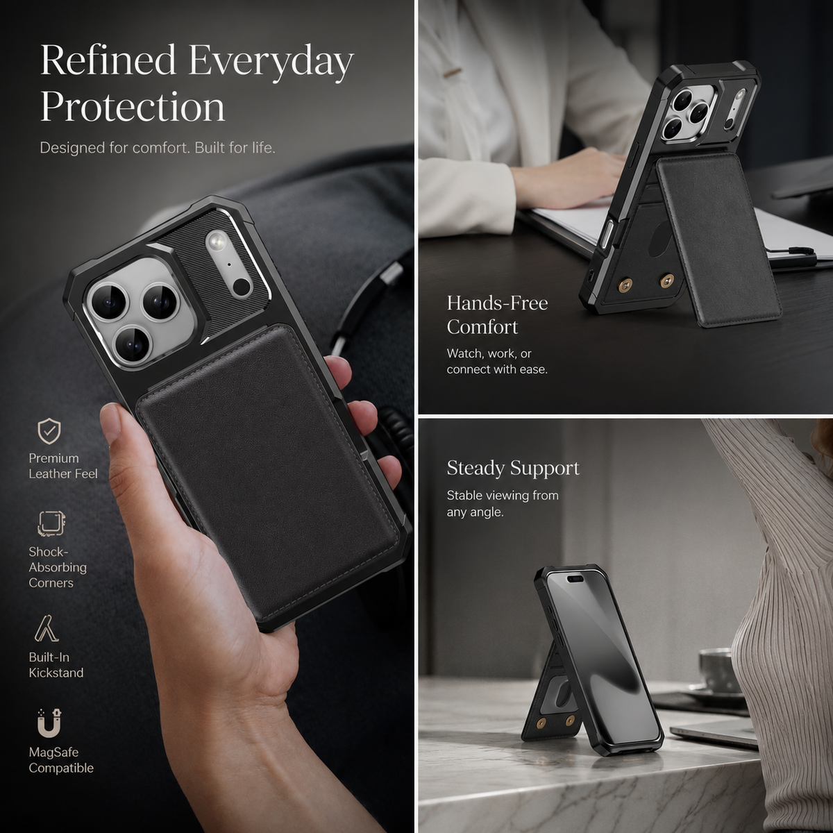 Premium iPhone Case Magnetic PU Leather Wallet Card Holder Flip Cover Shockproof Kickstand Anti Scratch Anti Fingerprint TPU Bumper Protective Case