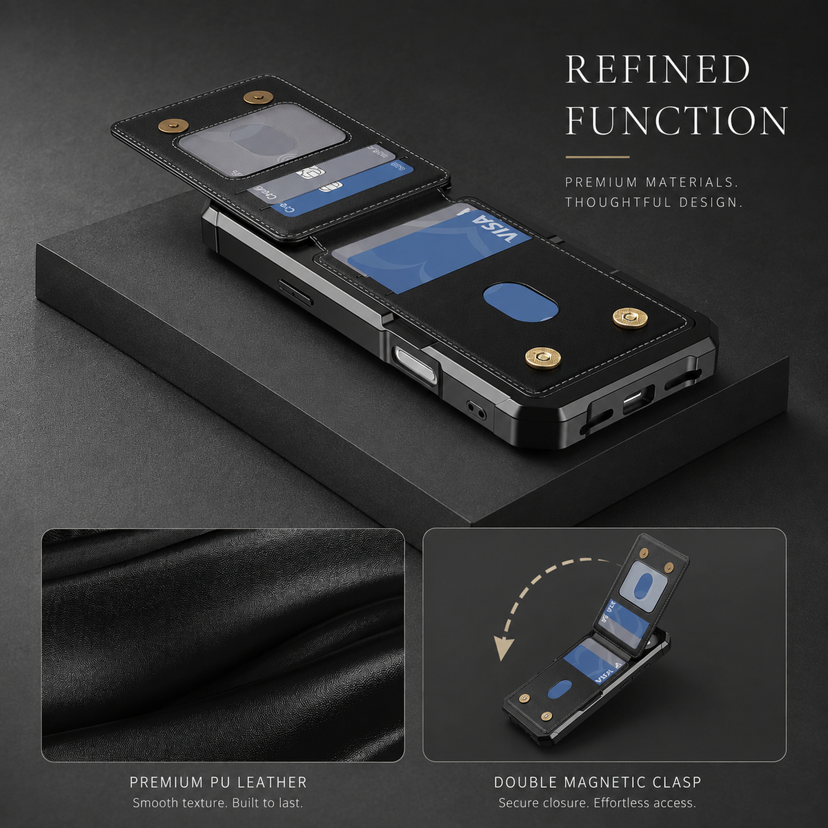 Premium iPhone Case Magnetic PU Leather Wallet Card Holder Flip Cover Shockproof Kickstand Anti Scratch Anti Fingerprint TPU Bumper Protective Case