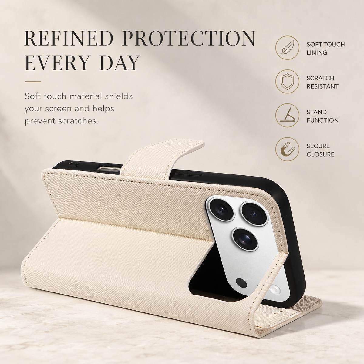 Premium iPhone Case Magnetic PU Leather Wallet Shockproof Protective Cover Anti Scratch Non Slip Slim Card Storage Soft Touch Full Coverage Fashion