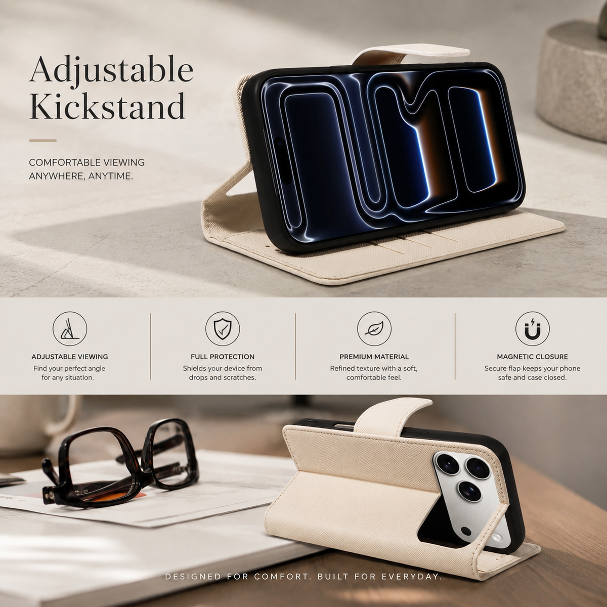Premium iPhone Case Magnetic PU Leather Wallet Shockproof Protective Cover Anti Scratch Non Slip Slim Card Storage Soft Touch Full Coverage Fashion