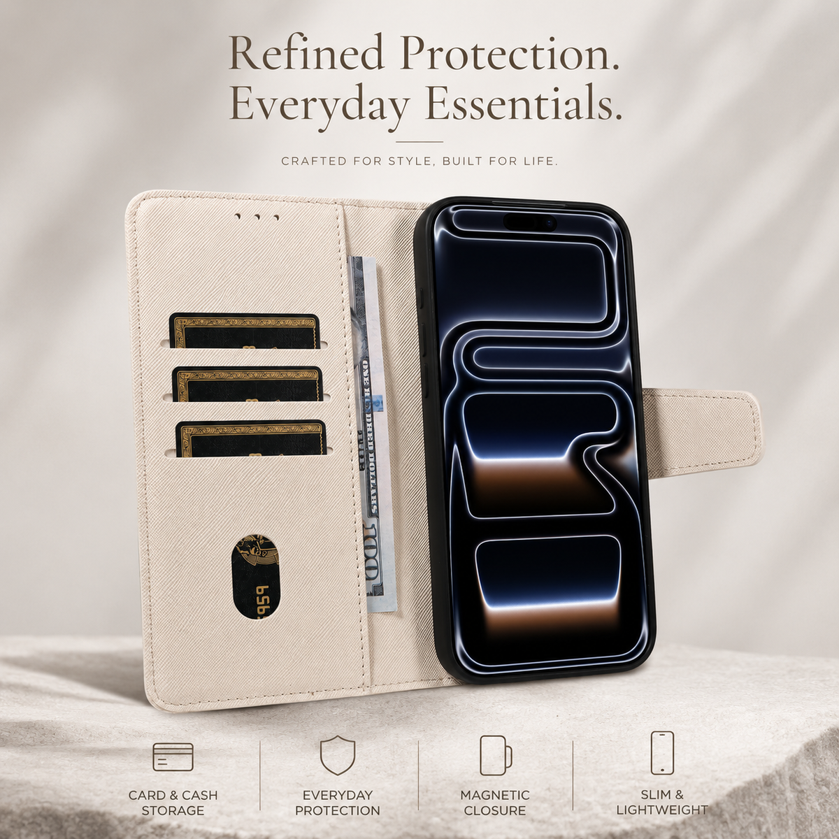Premium iPhone Case Magnetic PU Leather Wallet Shockproof Protective Cover Anti Scratch Non Slip Slim Card Storage Soft Touch Full Coverage Fashion