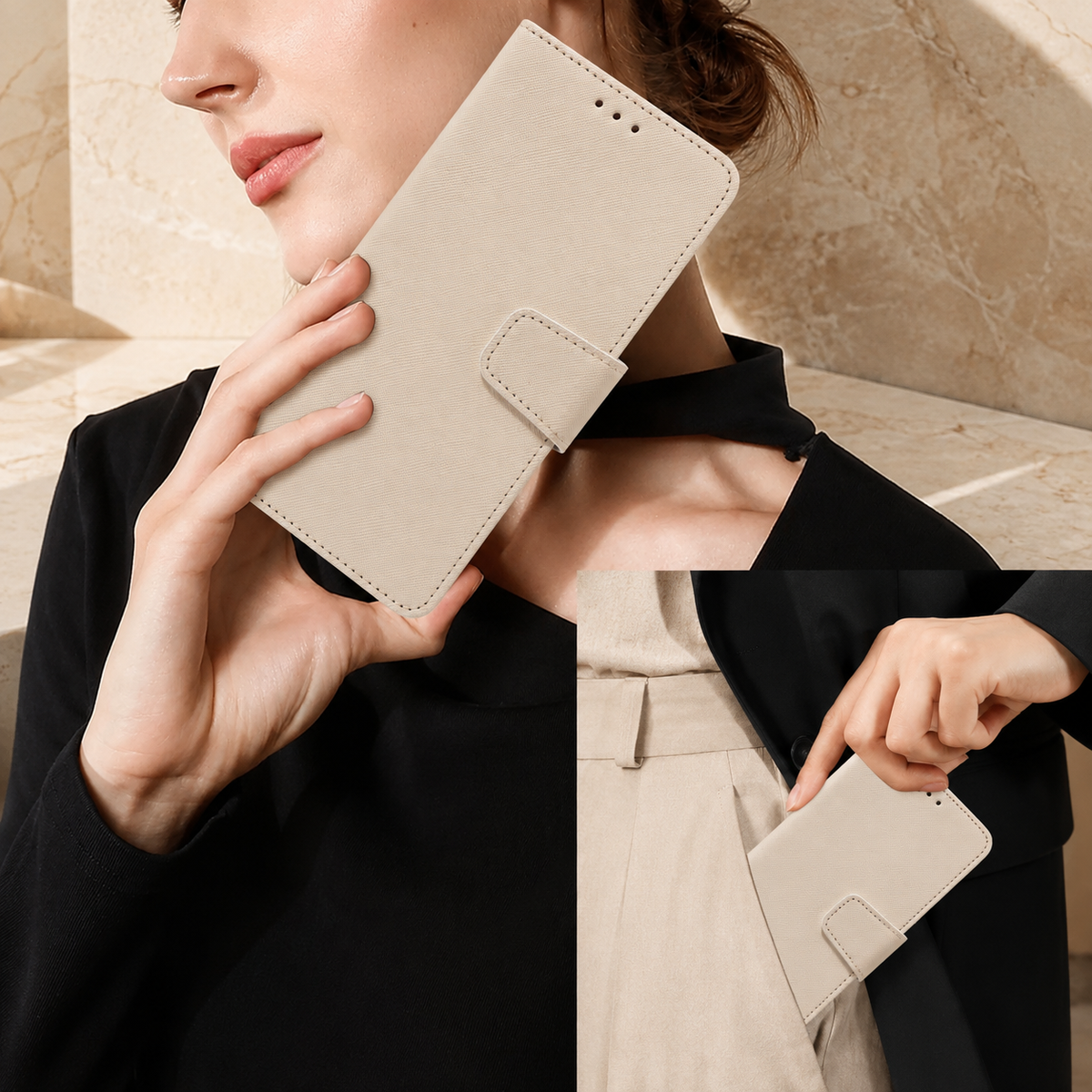 Premium iPhone Case Magnetic PU Leather Wallet Shockproof Protective Cover Anti Scratch Non Slip Slim Card Storage Soft Touch Full Coverage Fashion