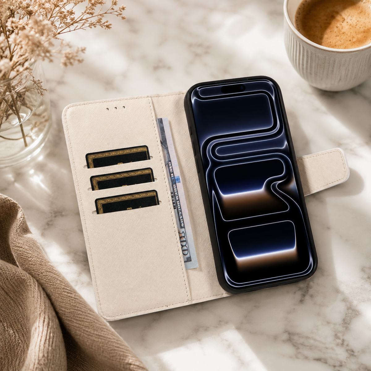 Premium iPhone Case Magnetic PU Leather Wallet Shockproof Protective Cover Anti Scratch Non Slip Slim Card Storage Soft Touch Full Coverage Fashion